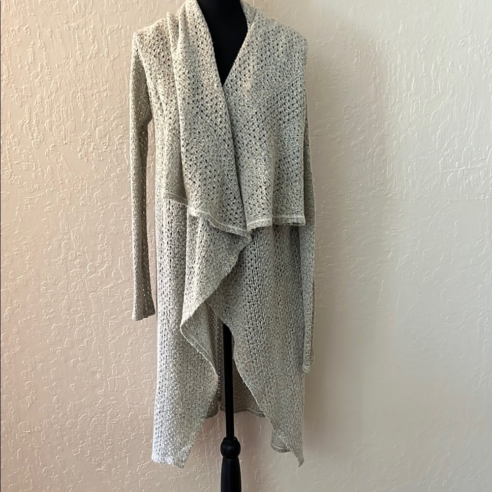 Mono B Light Gray Open-Front Knit Drape Cardigan